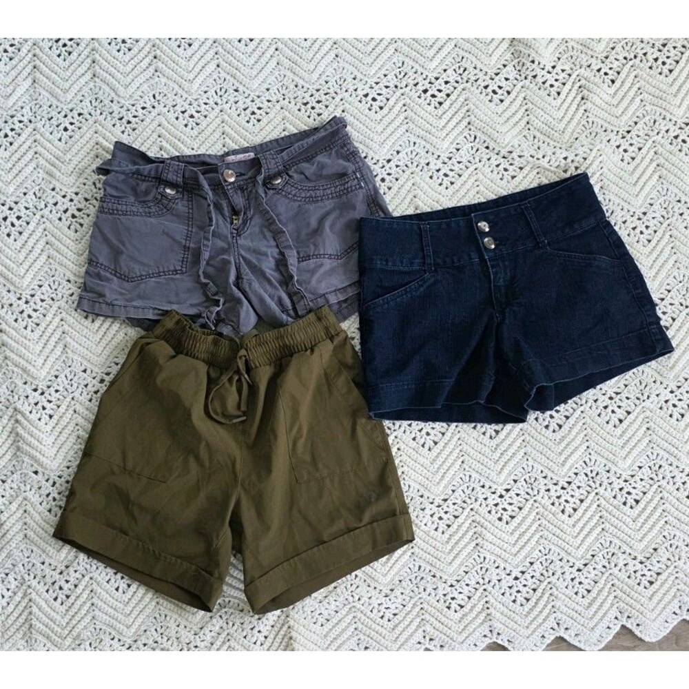 Women's Shorts Bundle 3 Pairs Size S/4/7 Denim Cargo Casual Blue Gray Olive
